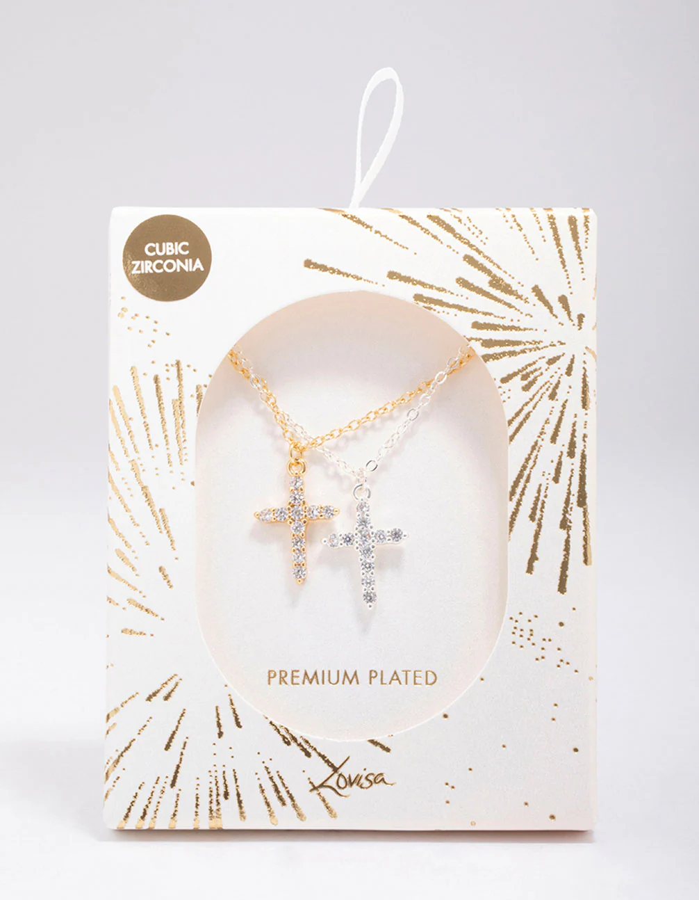 Gold & Silver Plated Cross Cubic Zirconia Pendant Necklace - Image 2