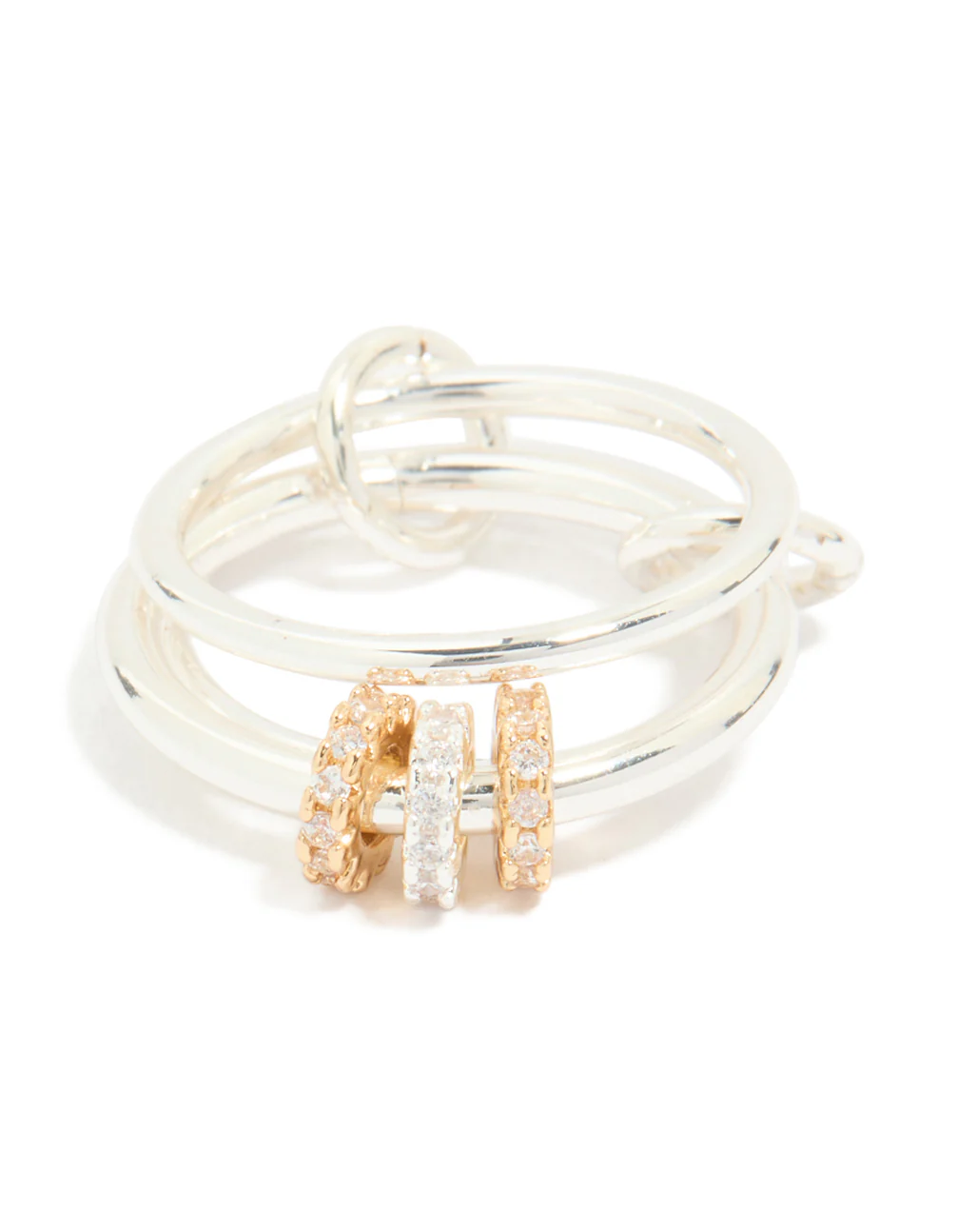 Gold & Silver Plated Cubic Zirconia 3 Loop Rondell Stacked Ring - Image 5