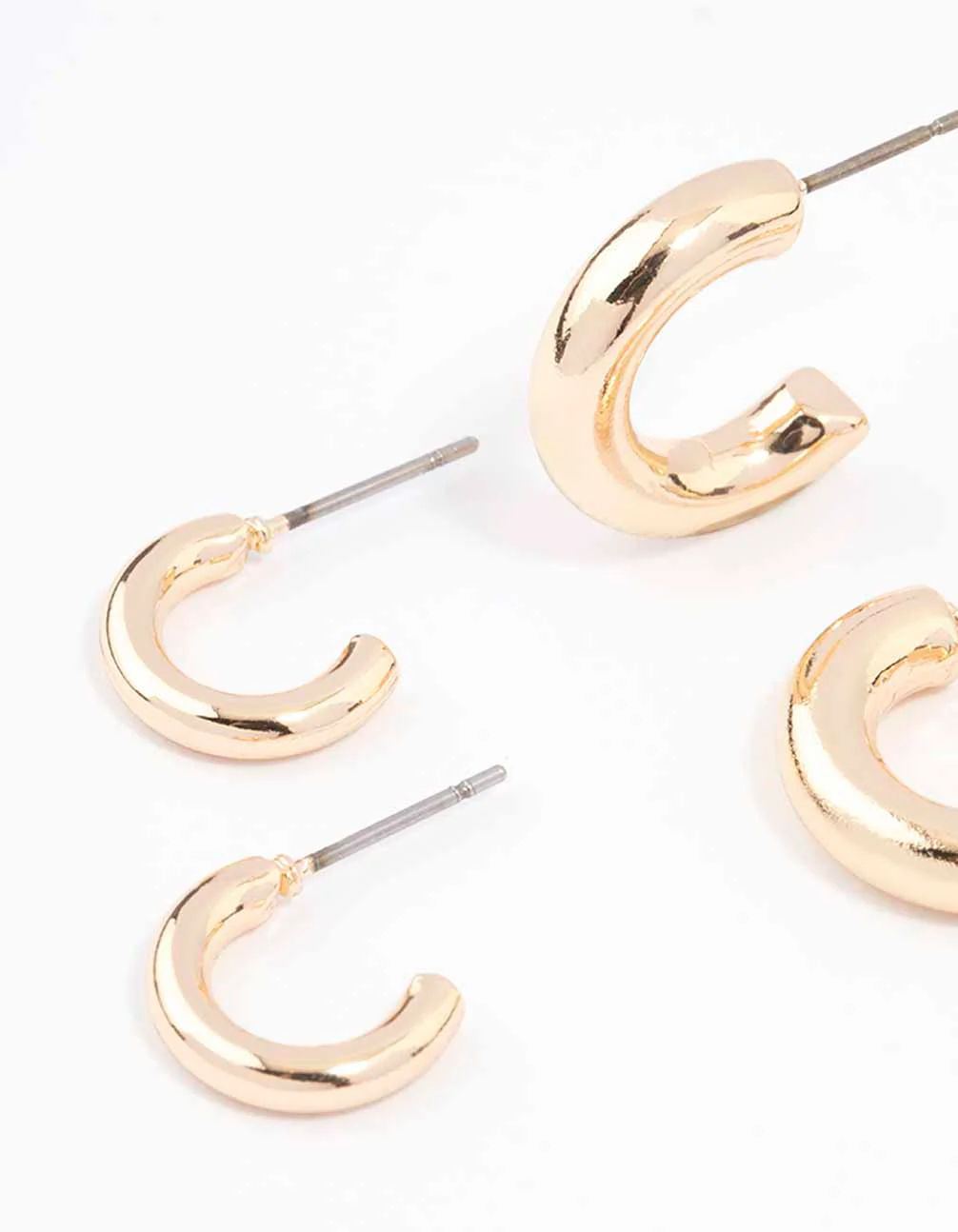 Gold Simple Chunky Huggie Hoop Earrings - Image 2
