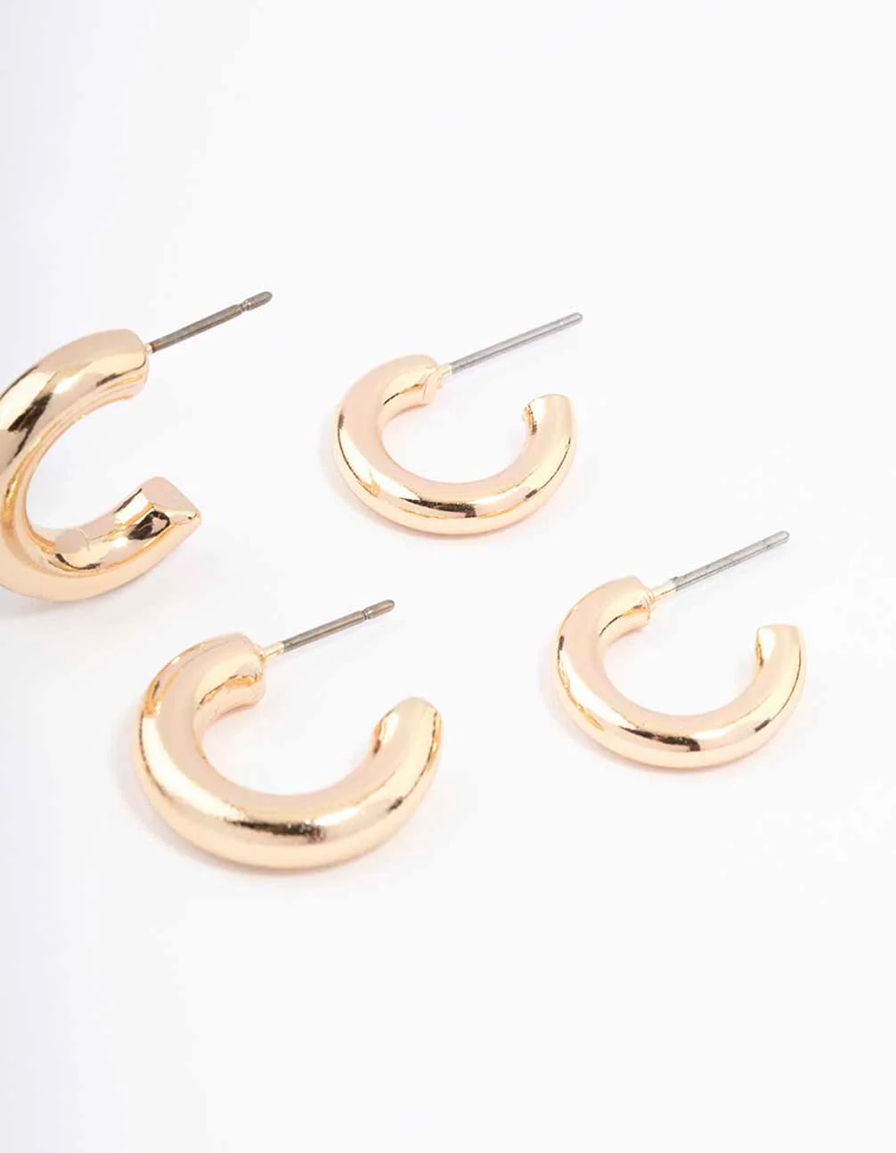 Gold Simple Chunky Huggie Hoop Earrings - Image 3