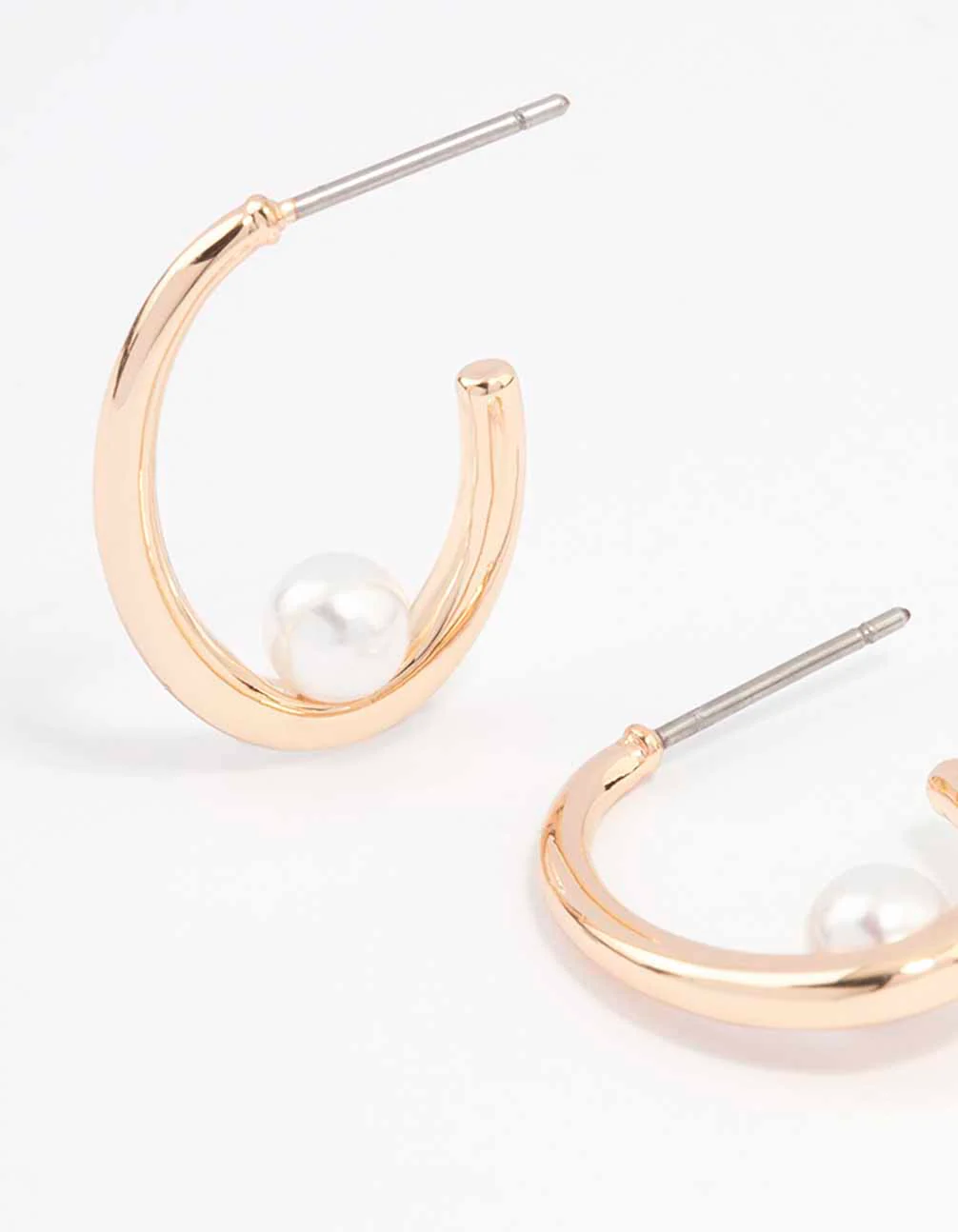 Gold Simple Pearl Hoop Earrings - Image 2