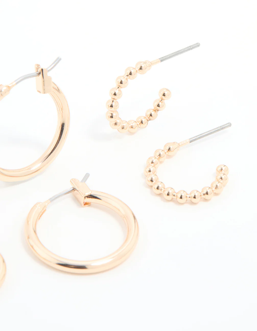 Gold Sleek & Bubble Hoop Earrings 3-Pack - Image 5