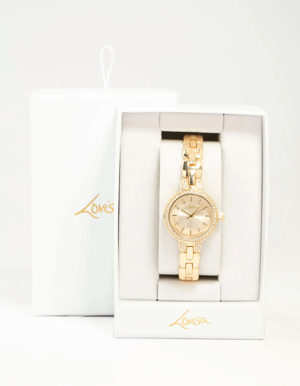 Gold Small Diamante Round Strap Watch - Image 2
