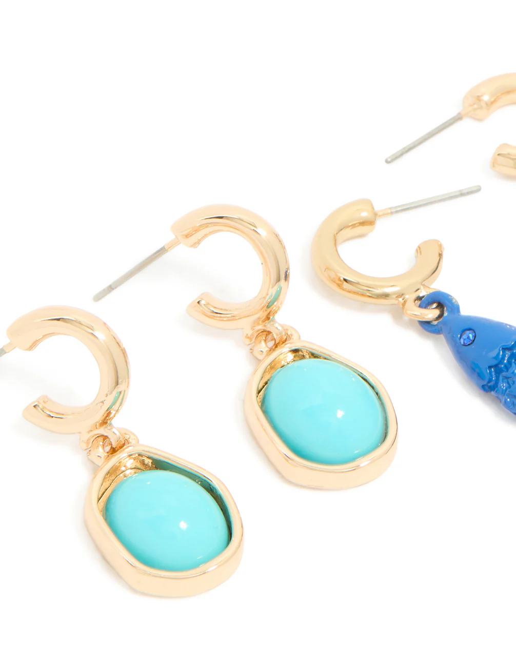 Gold Small Fish & Pebble Open Hoop Earrings 3-Pack - Image 4