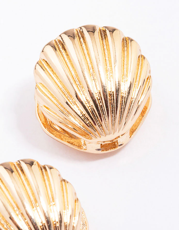Gold Small Shell Stud Earrings - Image 3