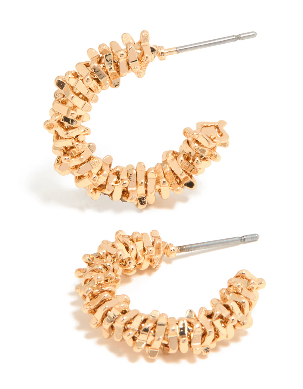 Gold Smooth & Molten Textured Hoop Earrings 2-Pack - Image 3