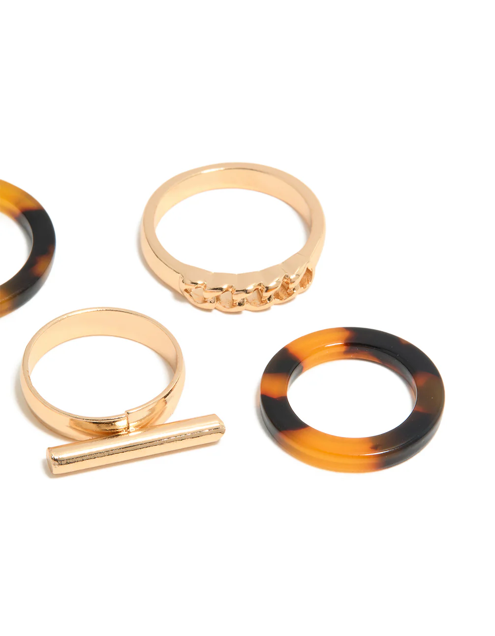 Gold Smooth & Tortoiseshell Rings 6-Pack - Image 3