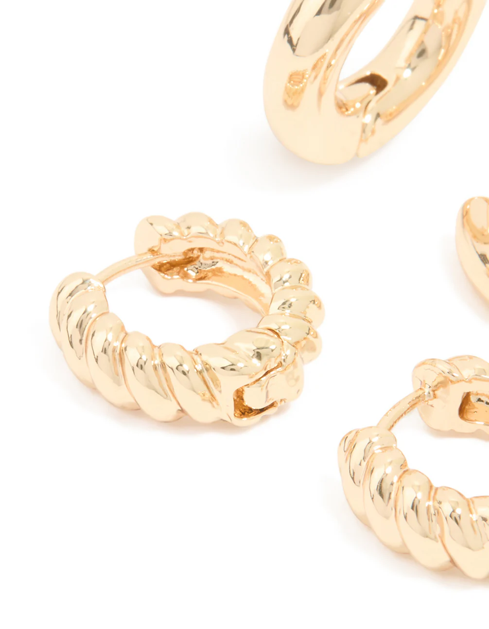 Gold Smooth & Twisted Chunky Huggie Earrings 2-Pack - Image 2