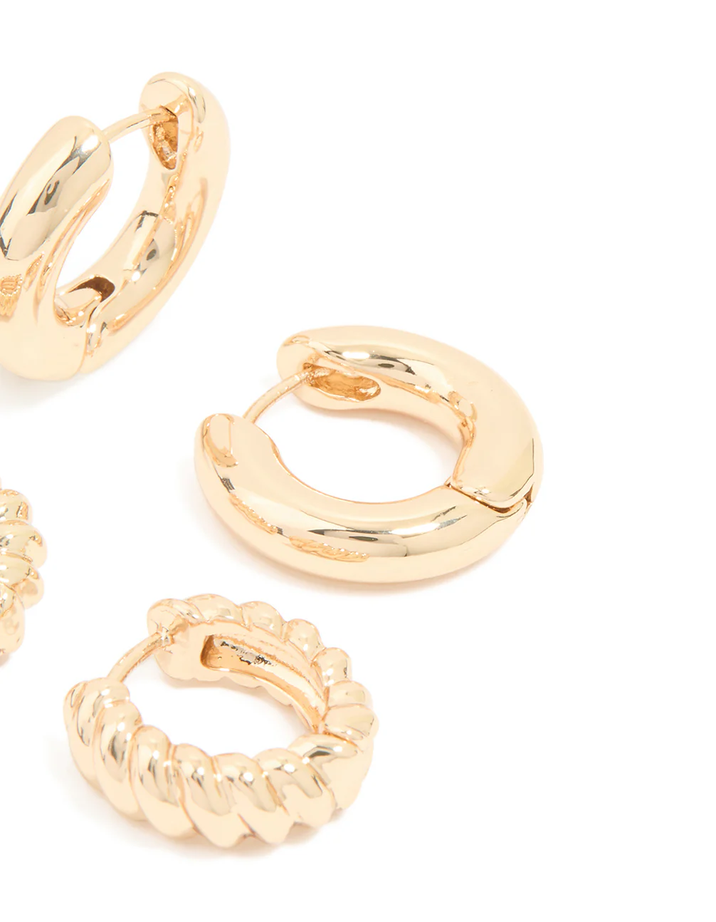 Gold Smooth & Twisted Chunky Huggie Earrings 2-Pack - Image 3