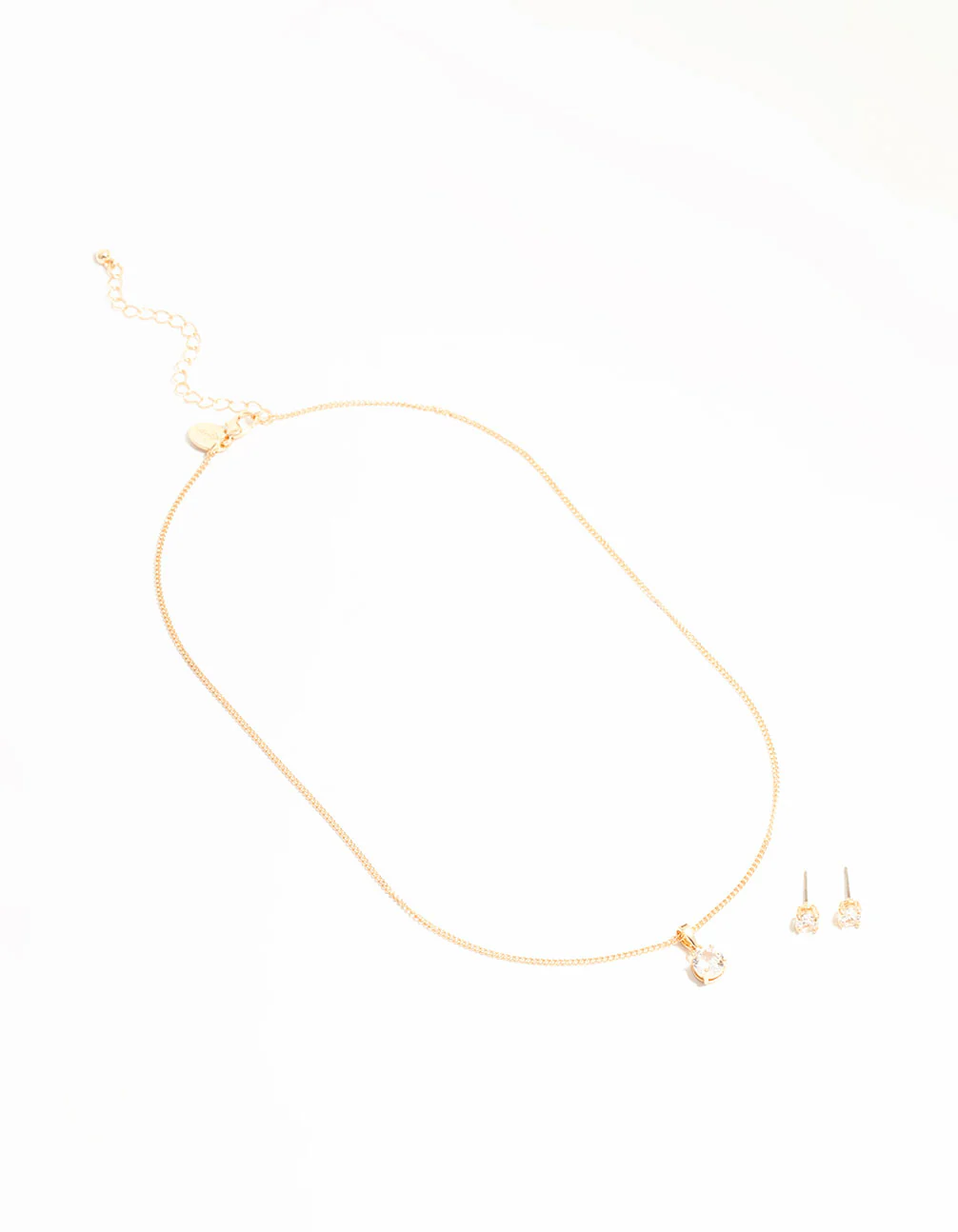 Gold Cubic Zirconia Solitaire Necklace & Stud Earrings Set - Image 2
