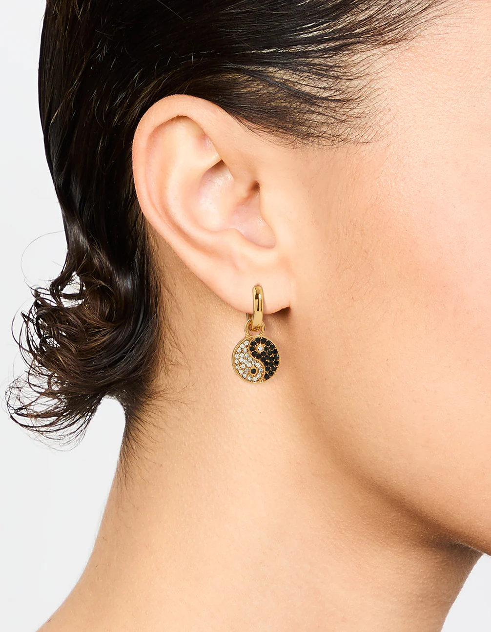 Gold Plated Sparkle Yin Yang Drop Earrings - Image 2
