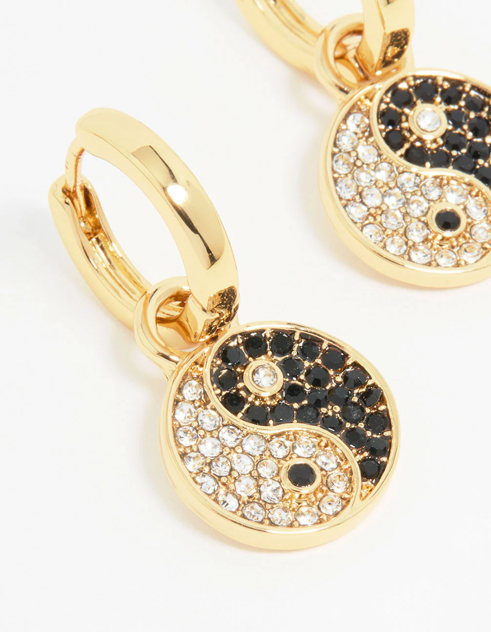 Gold Plated Sparkle Yin Yang Drop Earrings - Image 4