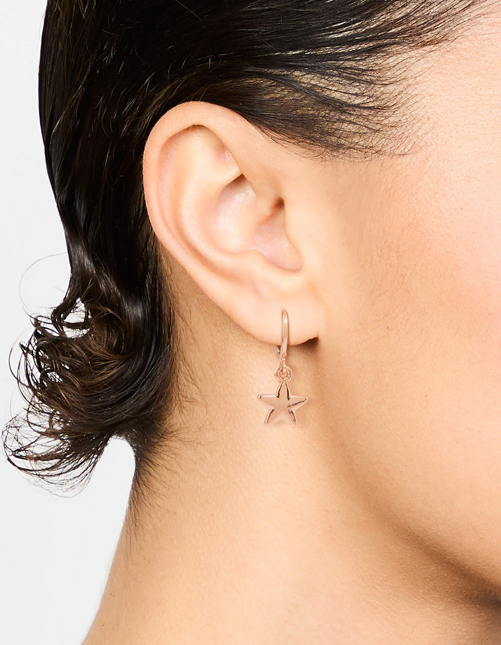 Gold Star Drop Hoop Earrings - Image 2