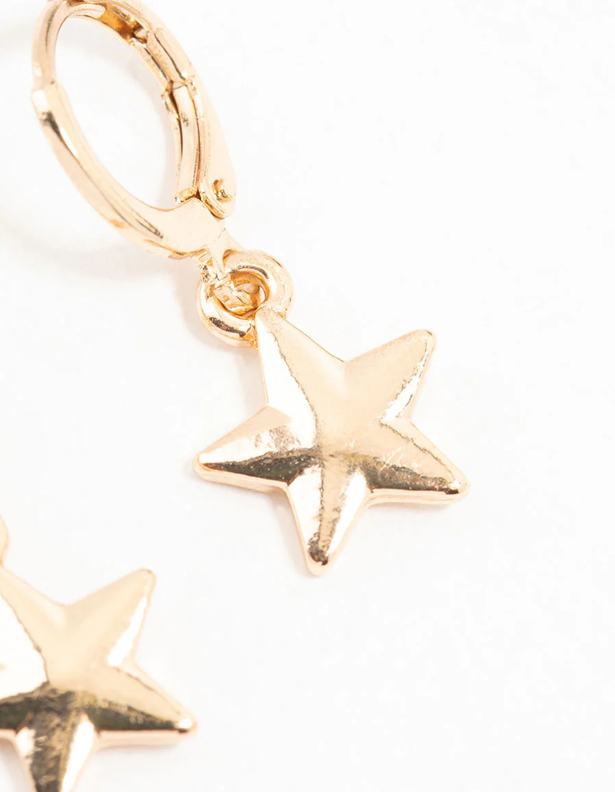 Gold Star Drop Hoop Earrings - Image 5