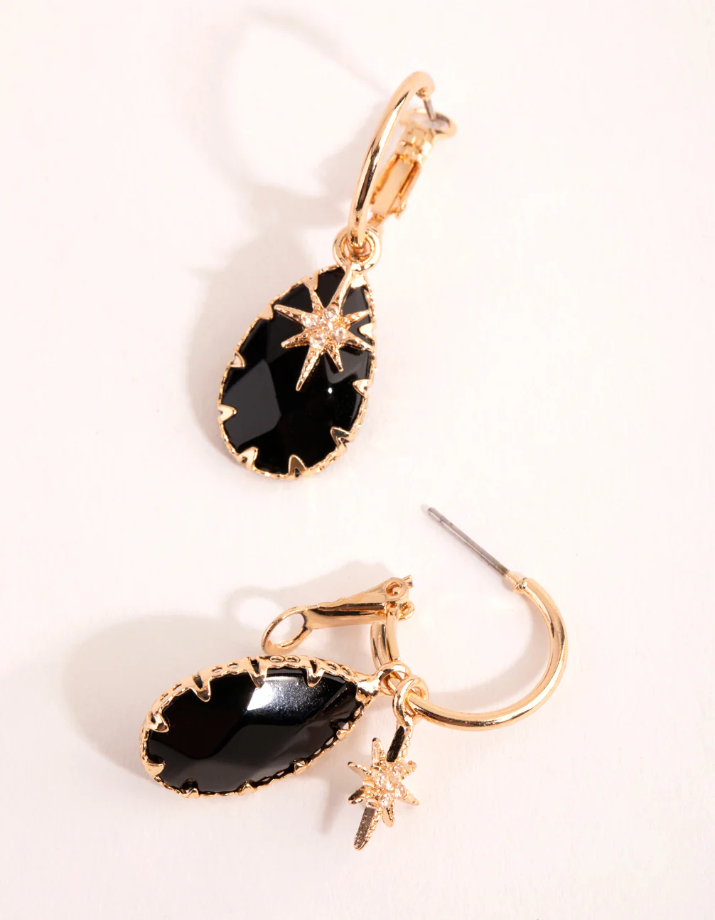 Onyx Star Charm Drop Huggie Earrings - Image 2