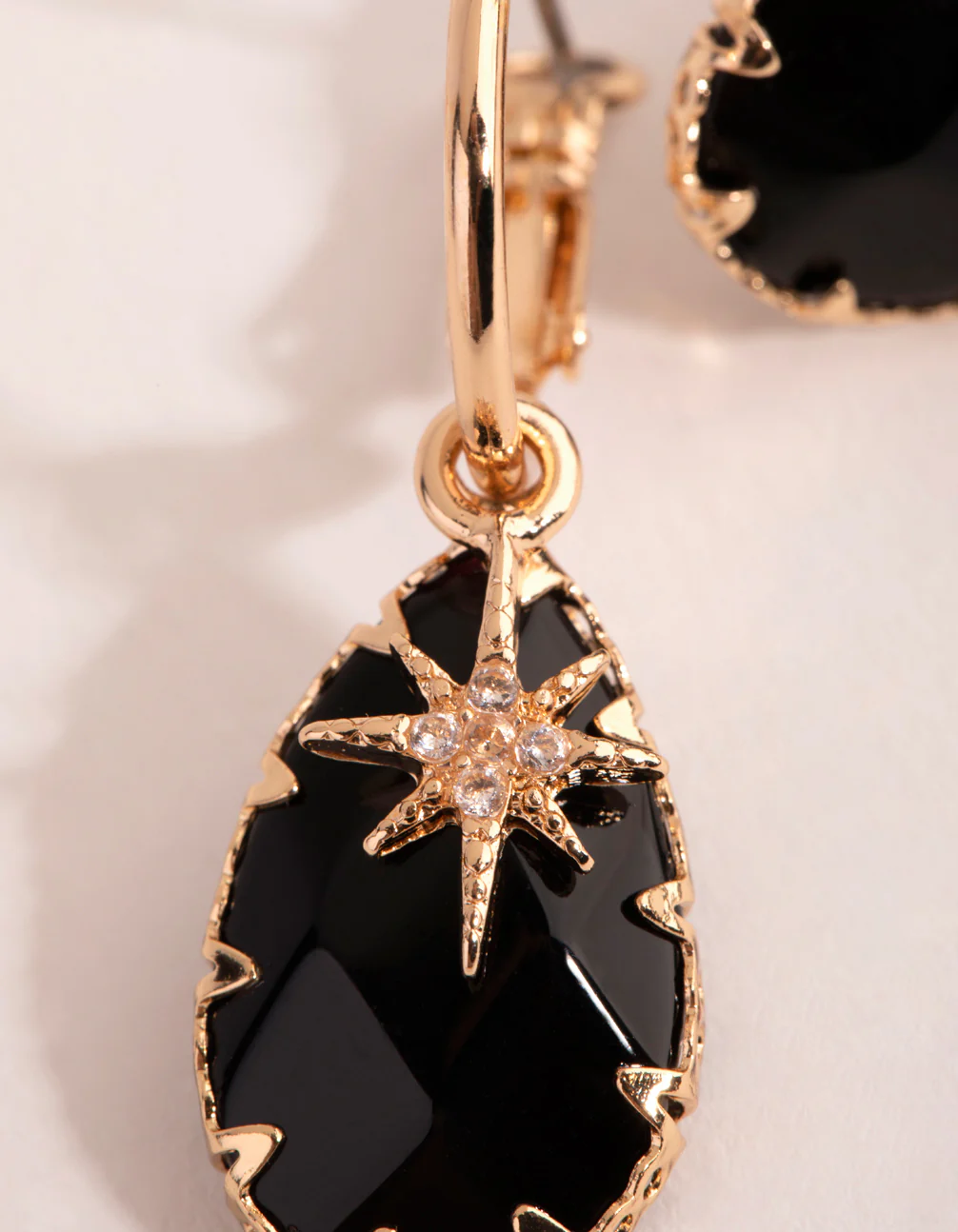Onyx Star Charm Drop Huggie Earrings - Image 3