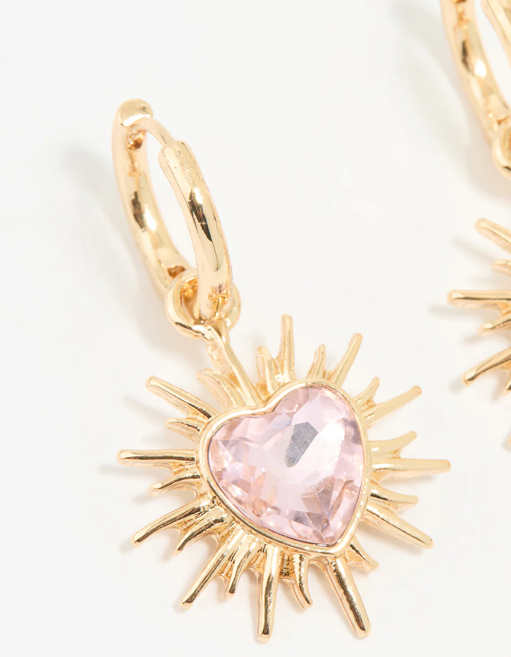 Gold Starburst Heart Huggie Drop Earrings - Image 2