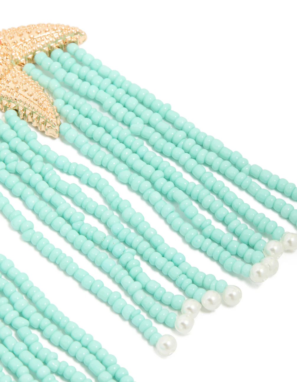 Gold Starfish & Turquoise Beaded Drop Earrings - Image 5