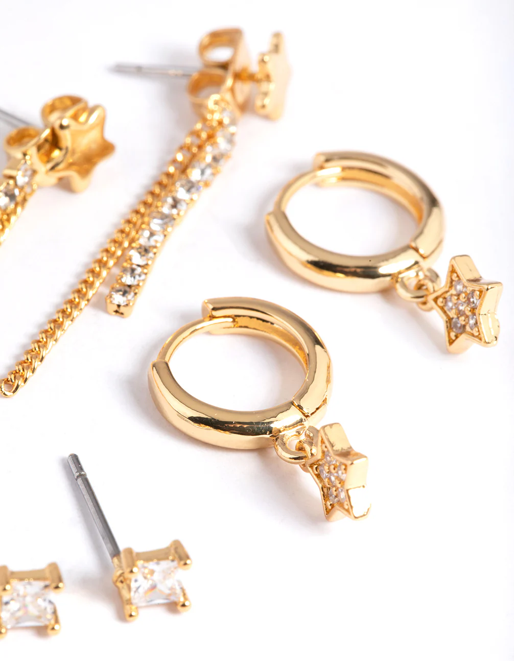 Gold Plated Stars & Chain Earrings 6-Pack - Image 4