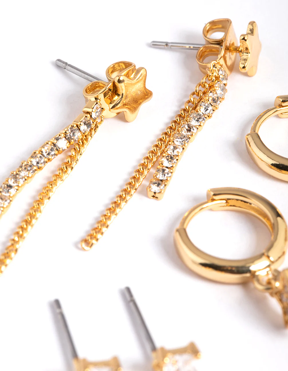 Gold Plated Stars & Chain Earrings 6-Pack - Image 6