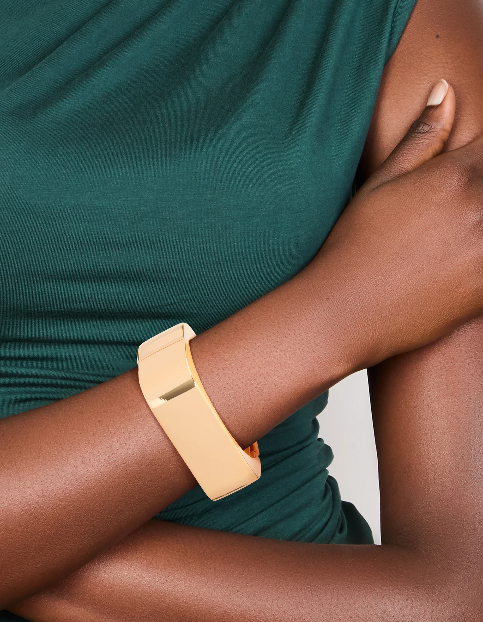 Gold Statement Rectangle Hinged Bangle - Image 2