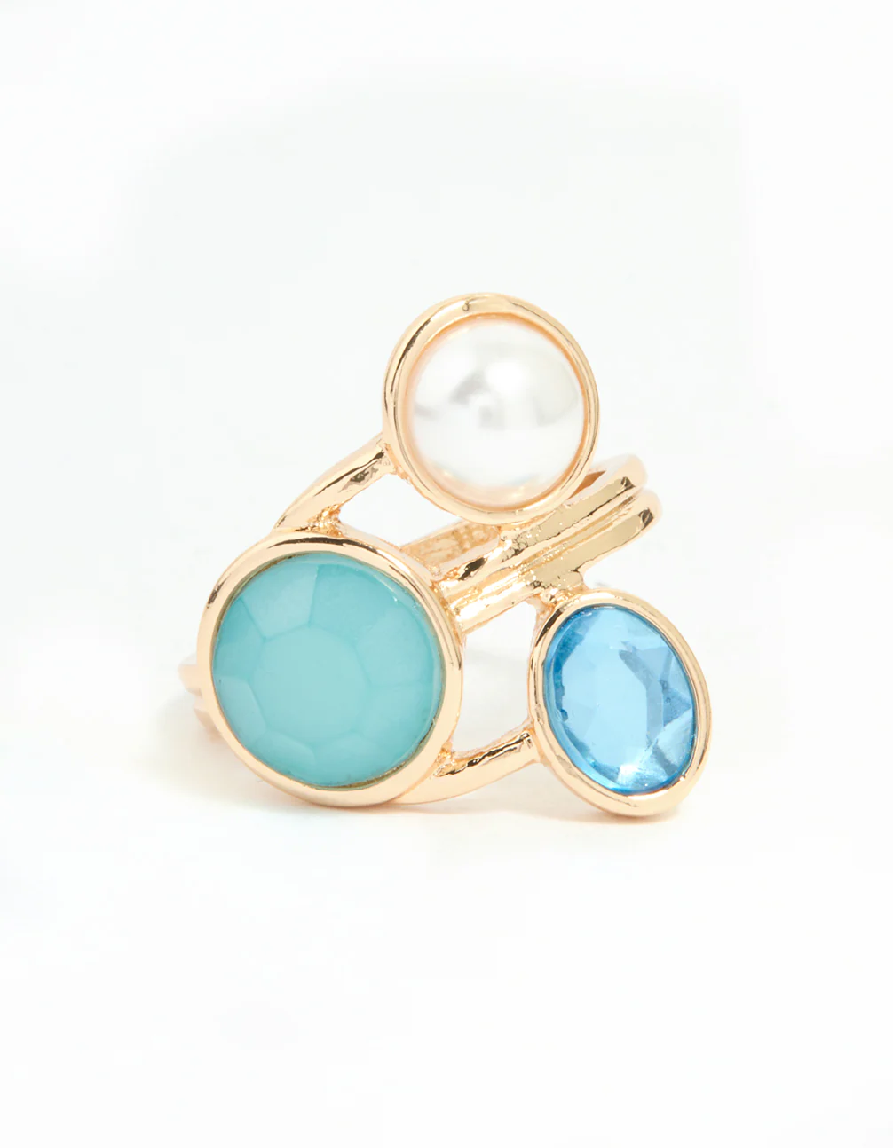 Gold Statement Triple Gem Ring - Image 3