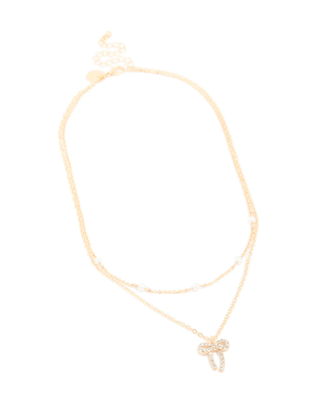 Gold Station Pearl & Diamante Bow Layered Necklace - Image 2