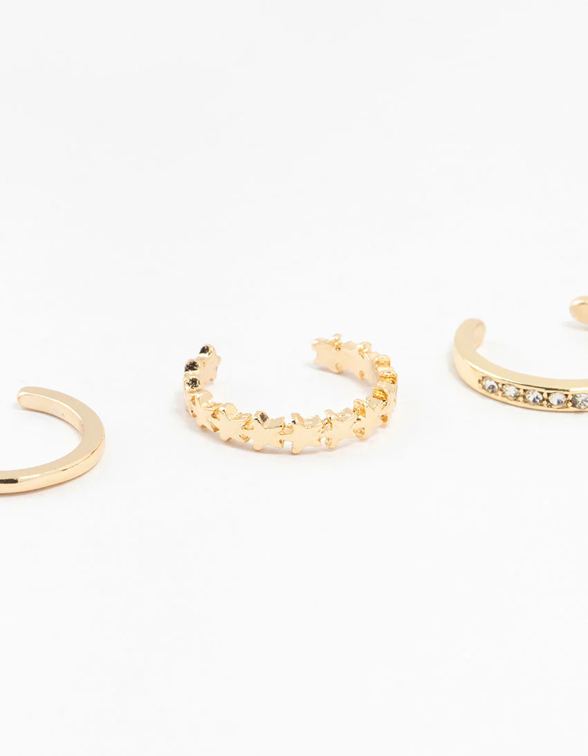 Gold Straight & Crystal Toe Rings 3-Pack - Image 2