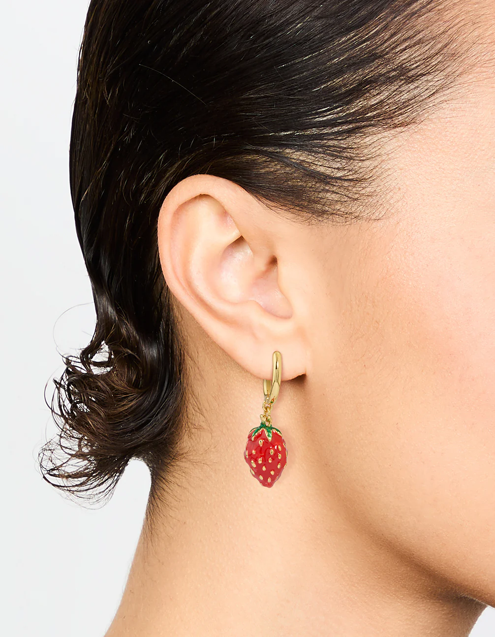 Gold Strawberry Drop Earrings - Image 2