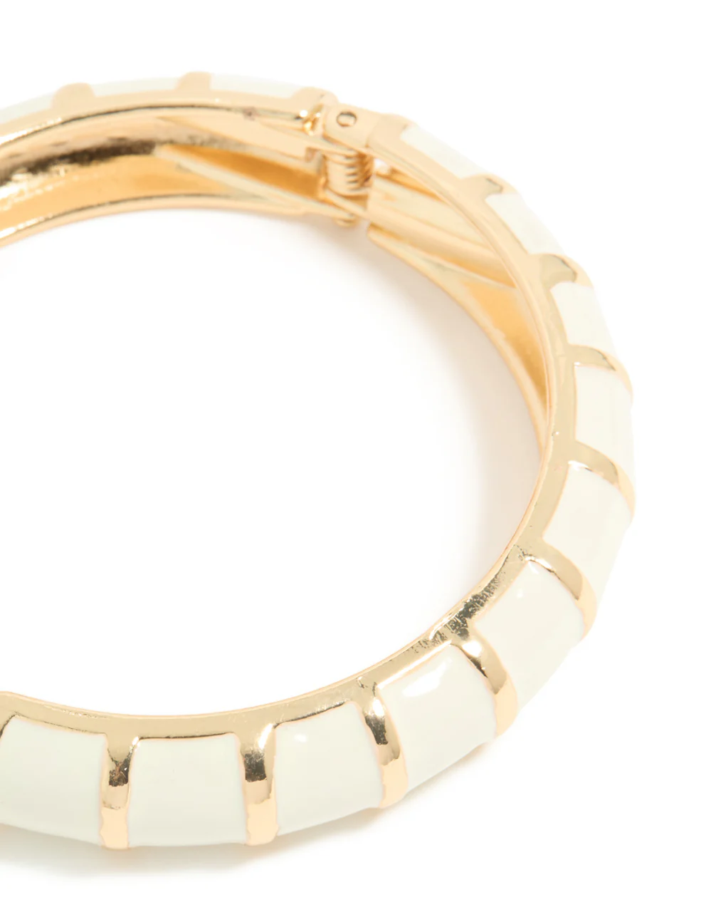 Gold Striped Cream Enamel Bangle - Image 3