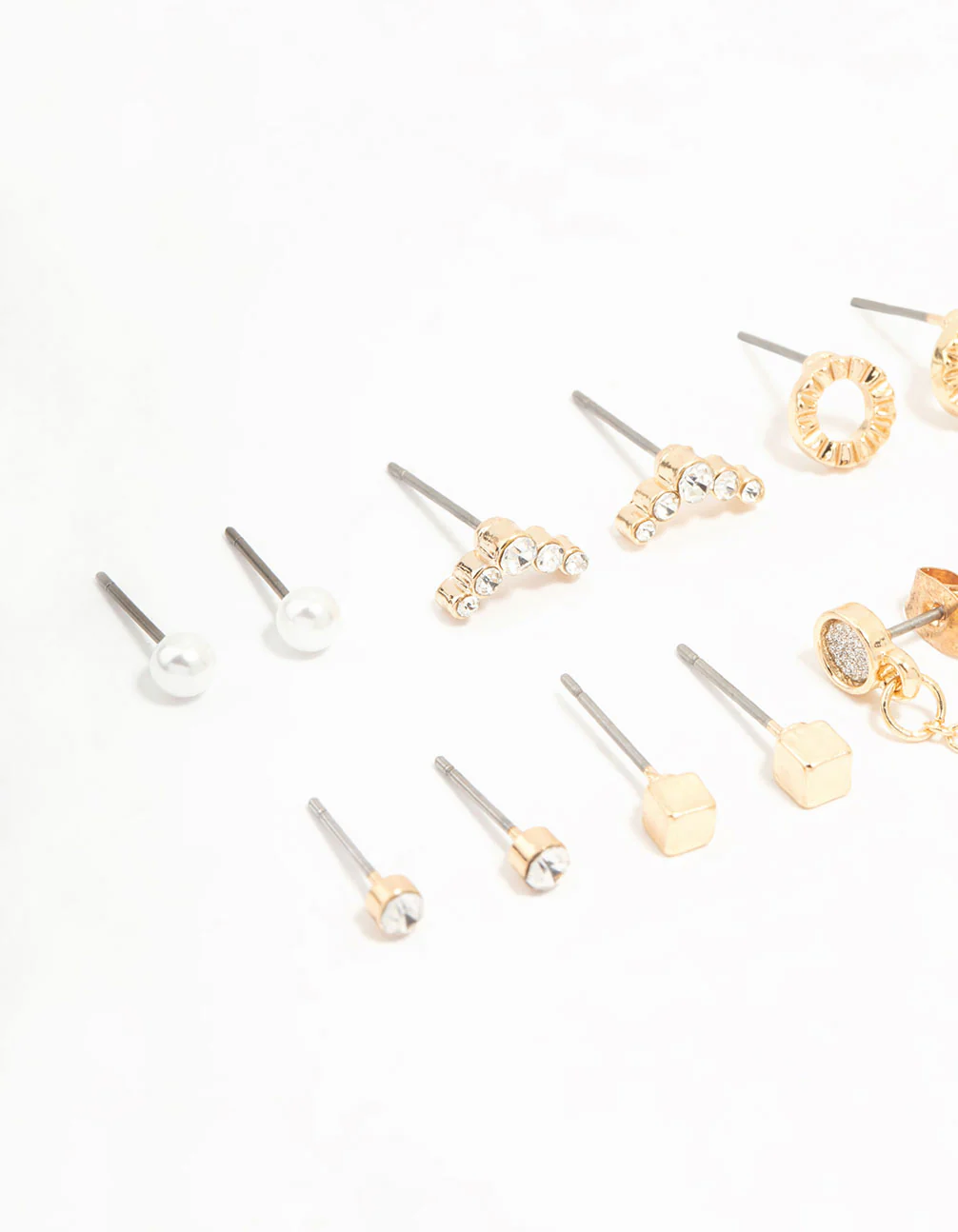 Gold Stud & Chain Diamante Earrings 8-Pack - Image 2