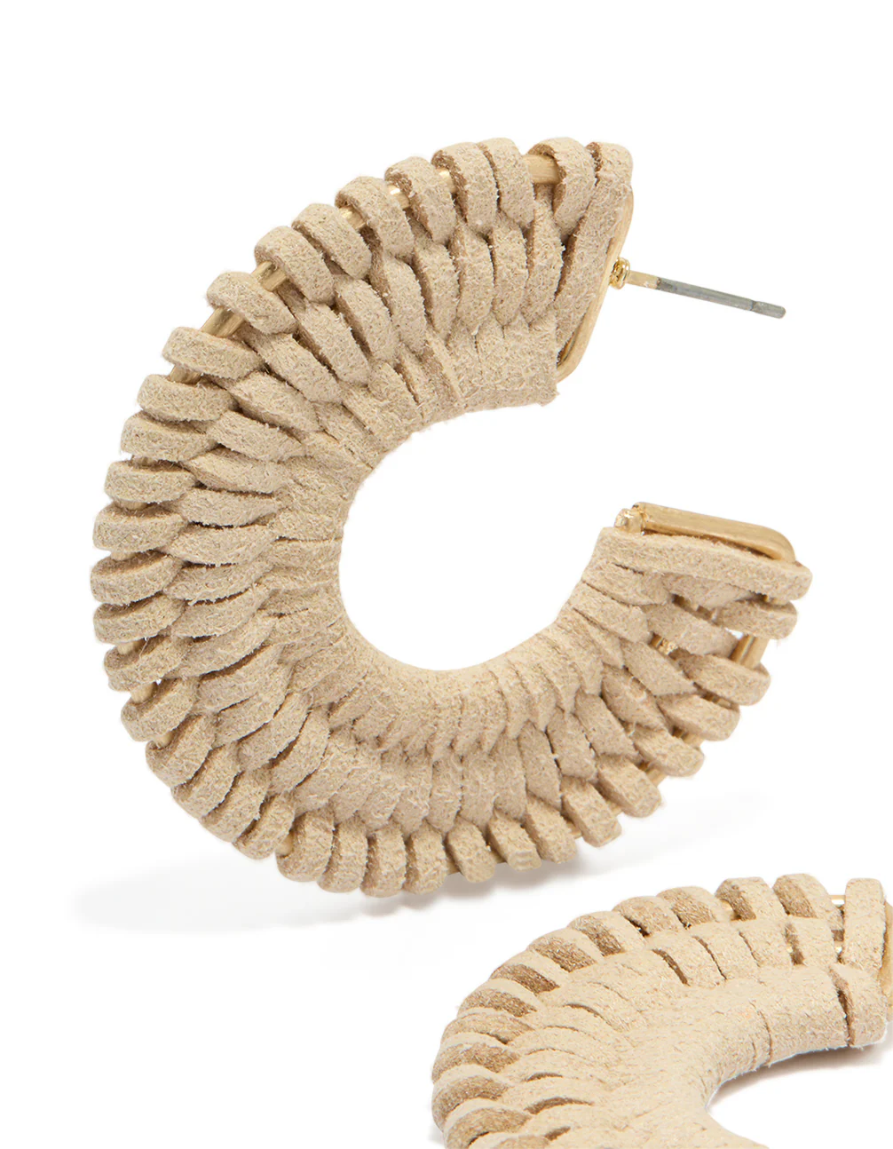 Gold Suede Braided Hoop Earrings - Image 2