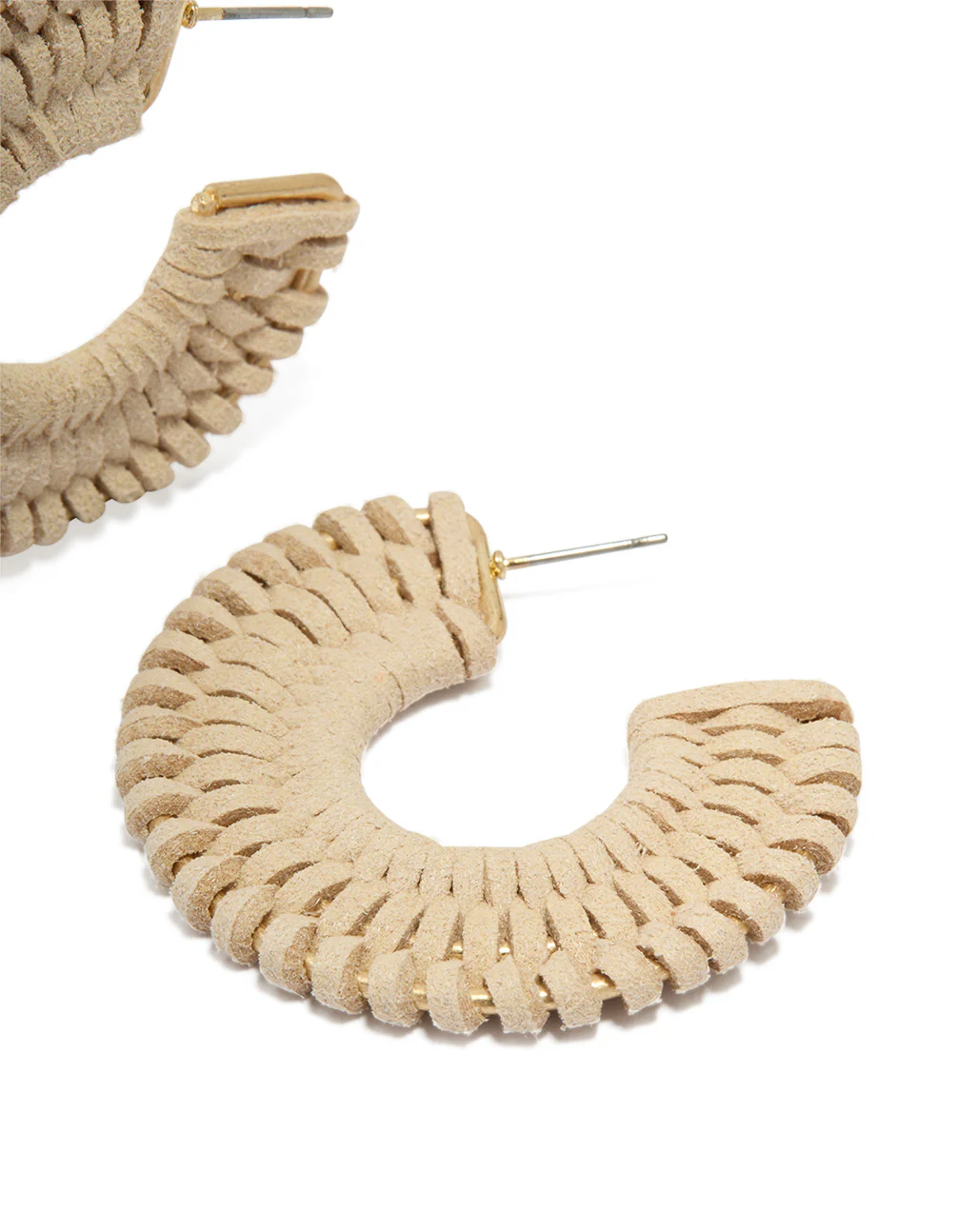 Gold Suede Braided Hoop Earrings - Image 3