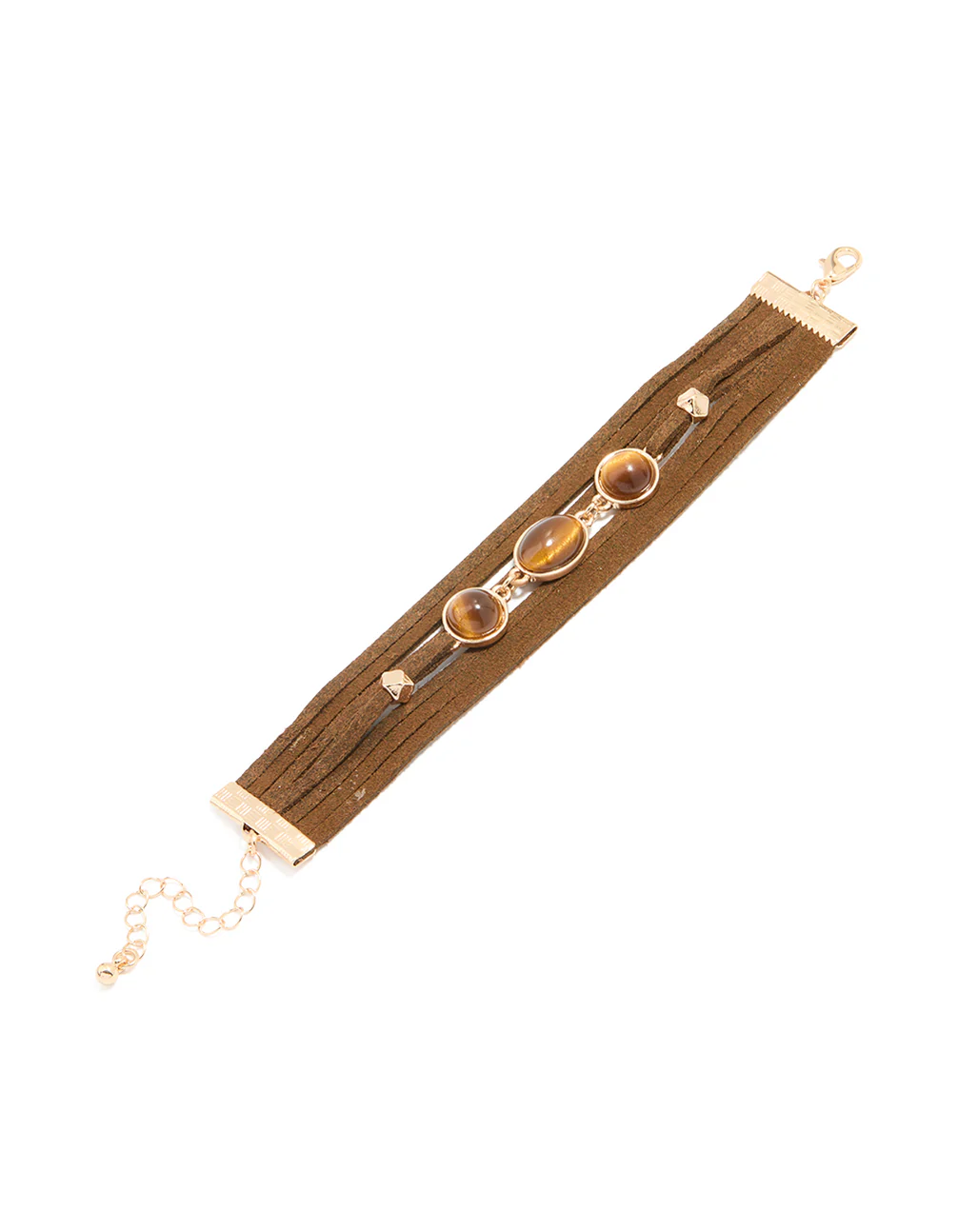 Gold Suede Brown Bead Multi Strand Boho Bracelet - Image 2