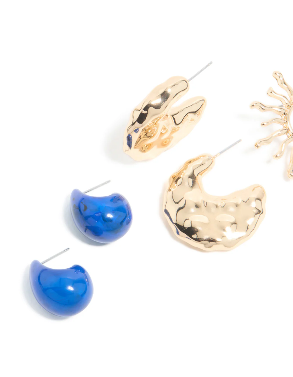 Gold Sun & Blue Acrylic Open Hoop Earrings 3-Pack - Image 2