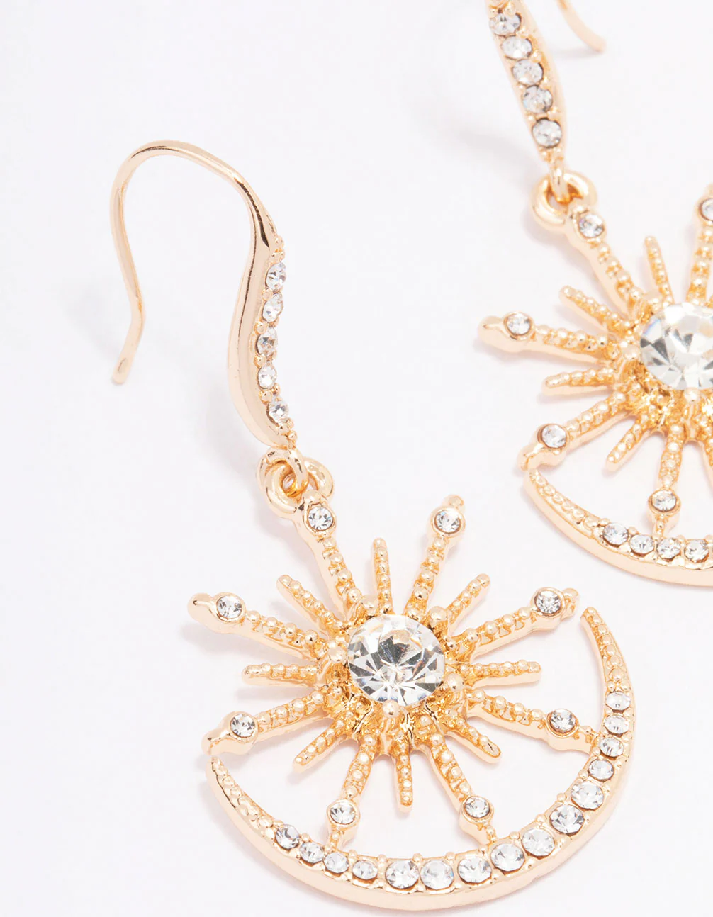 Gold Sunburst Drop Earrings - Image 2