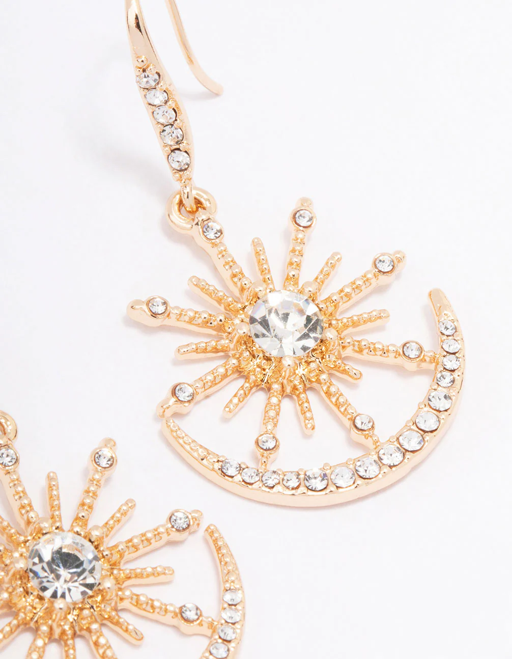 Gold Sunburst Drop Earrings - Image 3