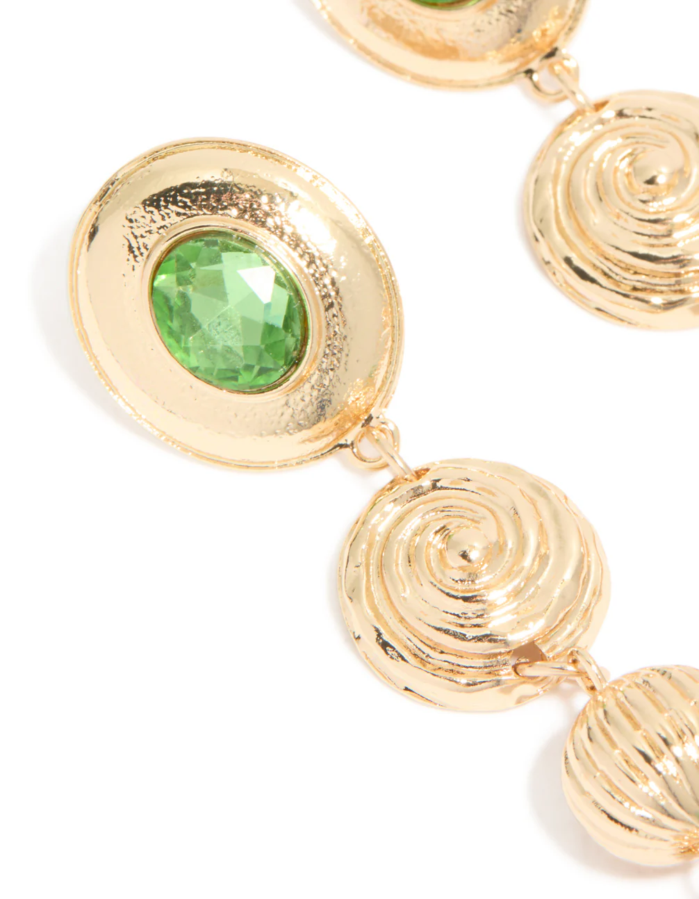 Gold Swirl & Green Diamante Drop Earrings - Image 3