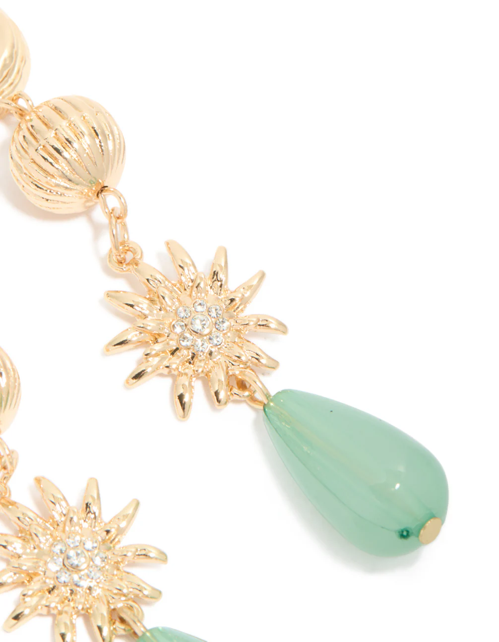 Gold Swirl & Green Diamante Drop Earrings - Image 4