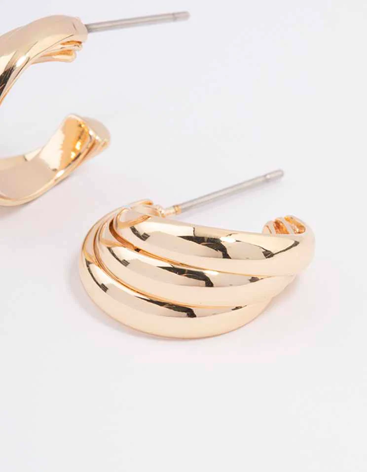 Gold Swirl Huggie Hoop Earrings - Image 3