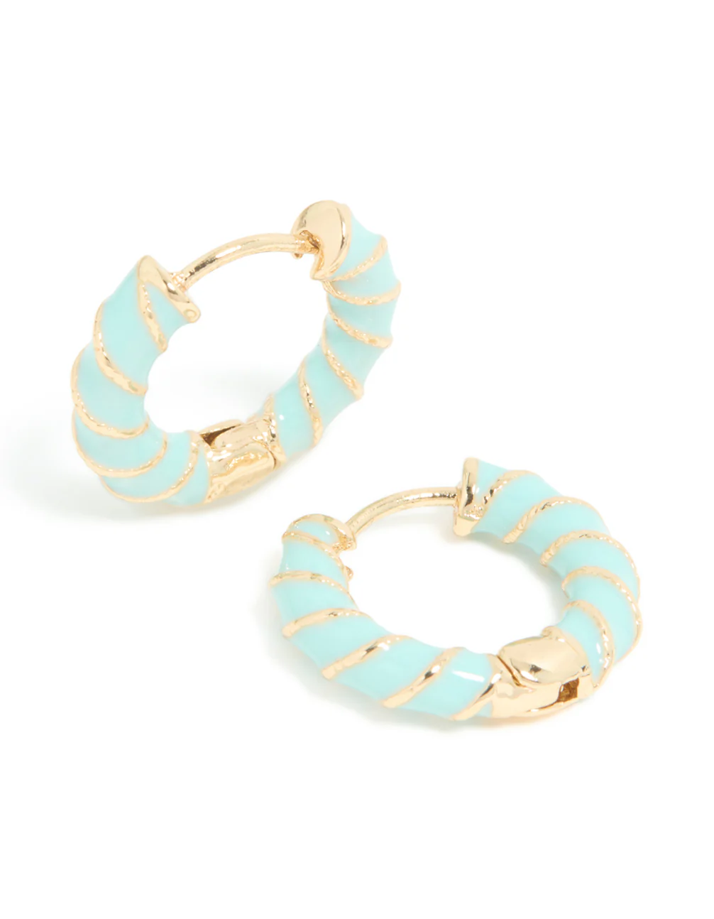 Gold Teal Enamel Small Twisted Hoop Earrings - Image 2