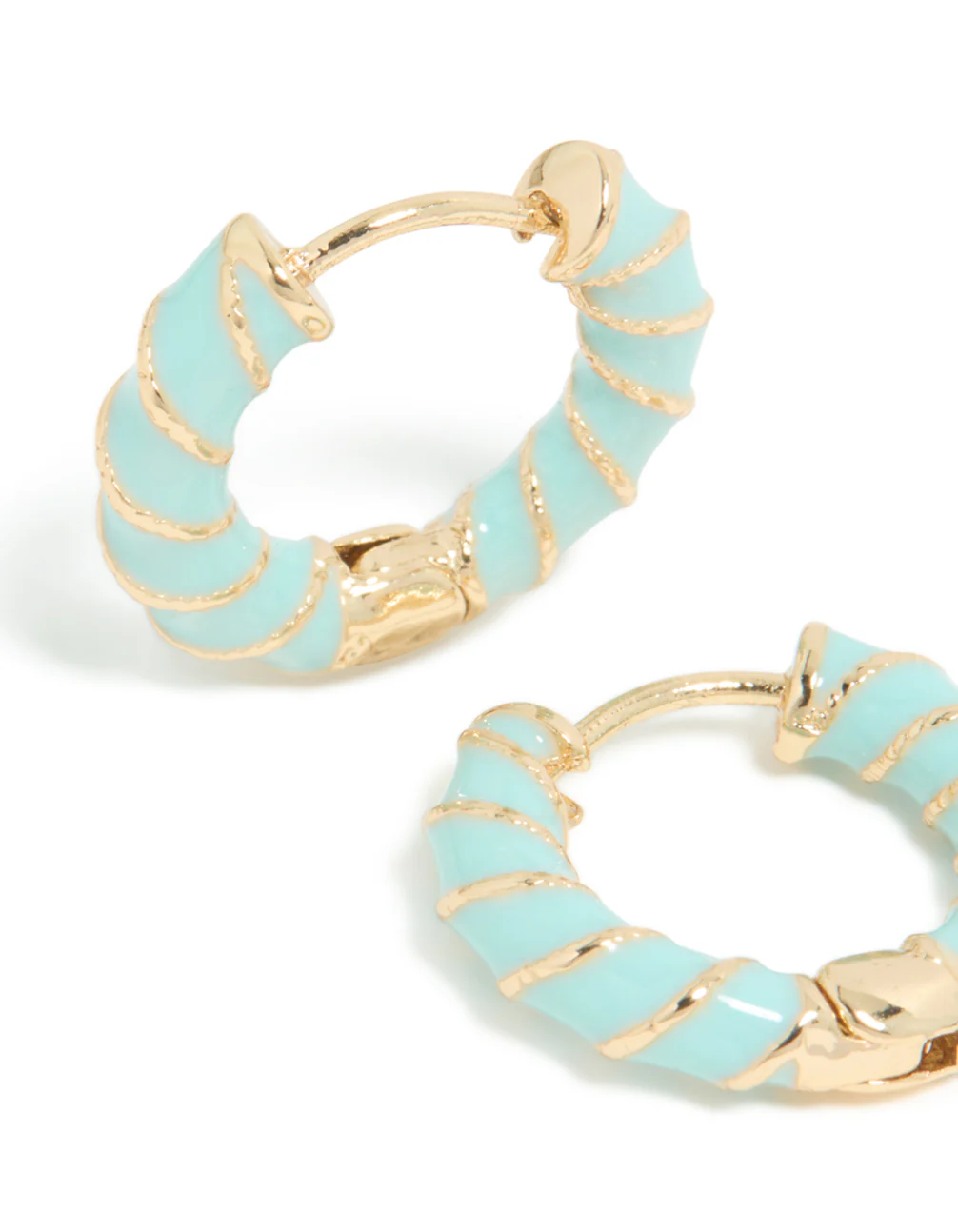Gold Teal Enamel Small Twisted Hoop Earrings - Image 4