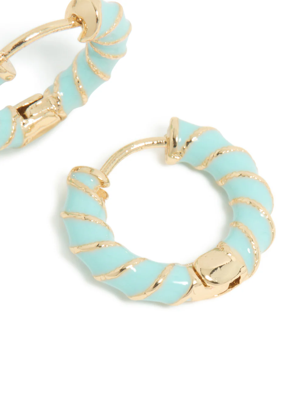 Gold Teal Enamel Small Twisted Hoop Earrings - Image 5