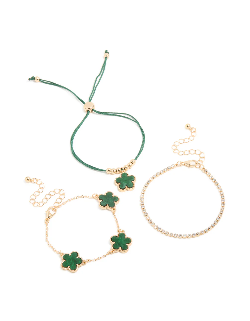 Gold Tennis & Cord Flower Bracelets 3-Pack - Image 2