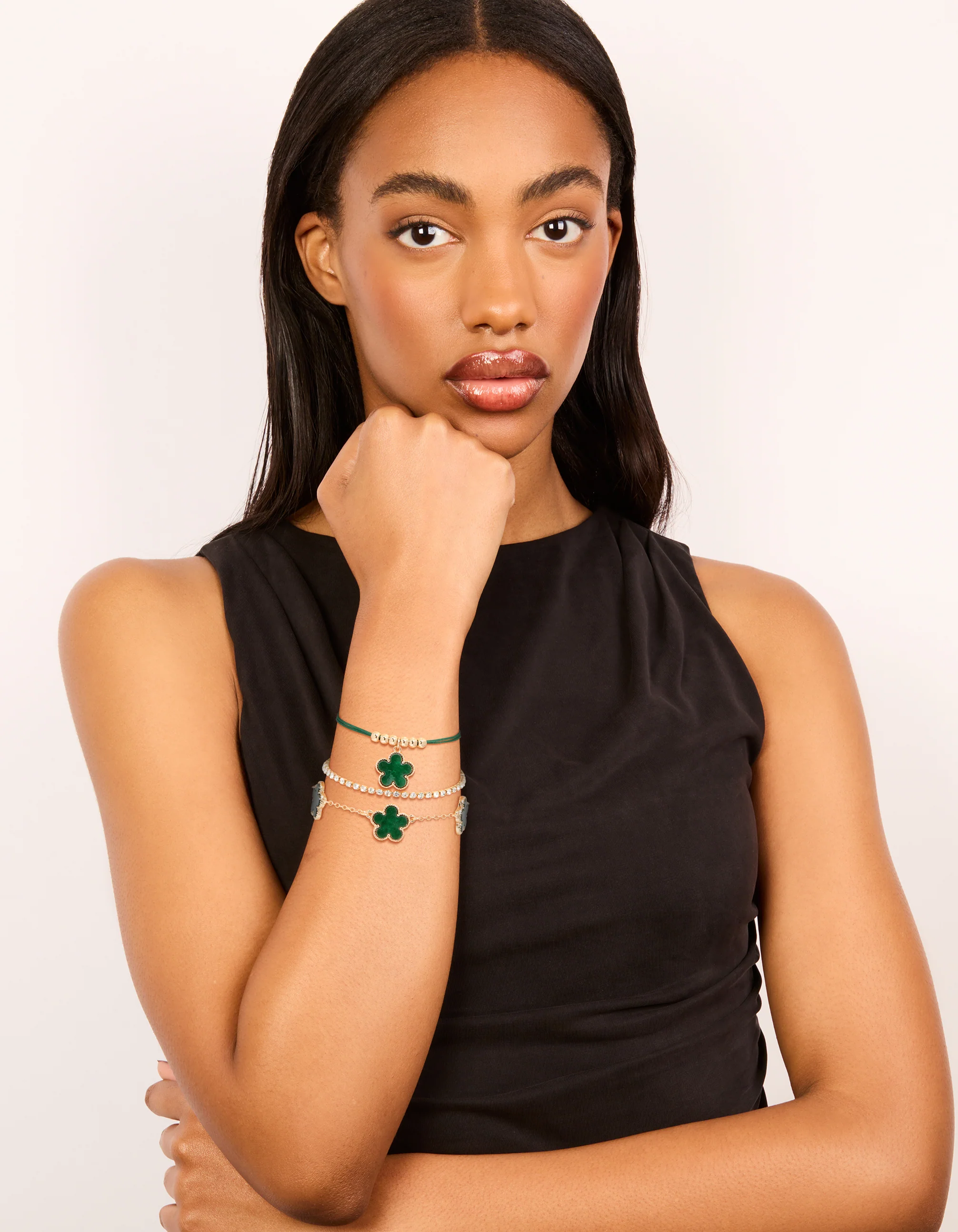 Gold Tennis & Cord Flower Bracelets 3-Pack - Image 3