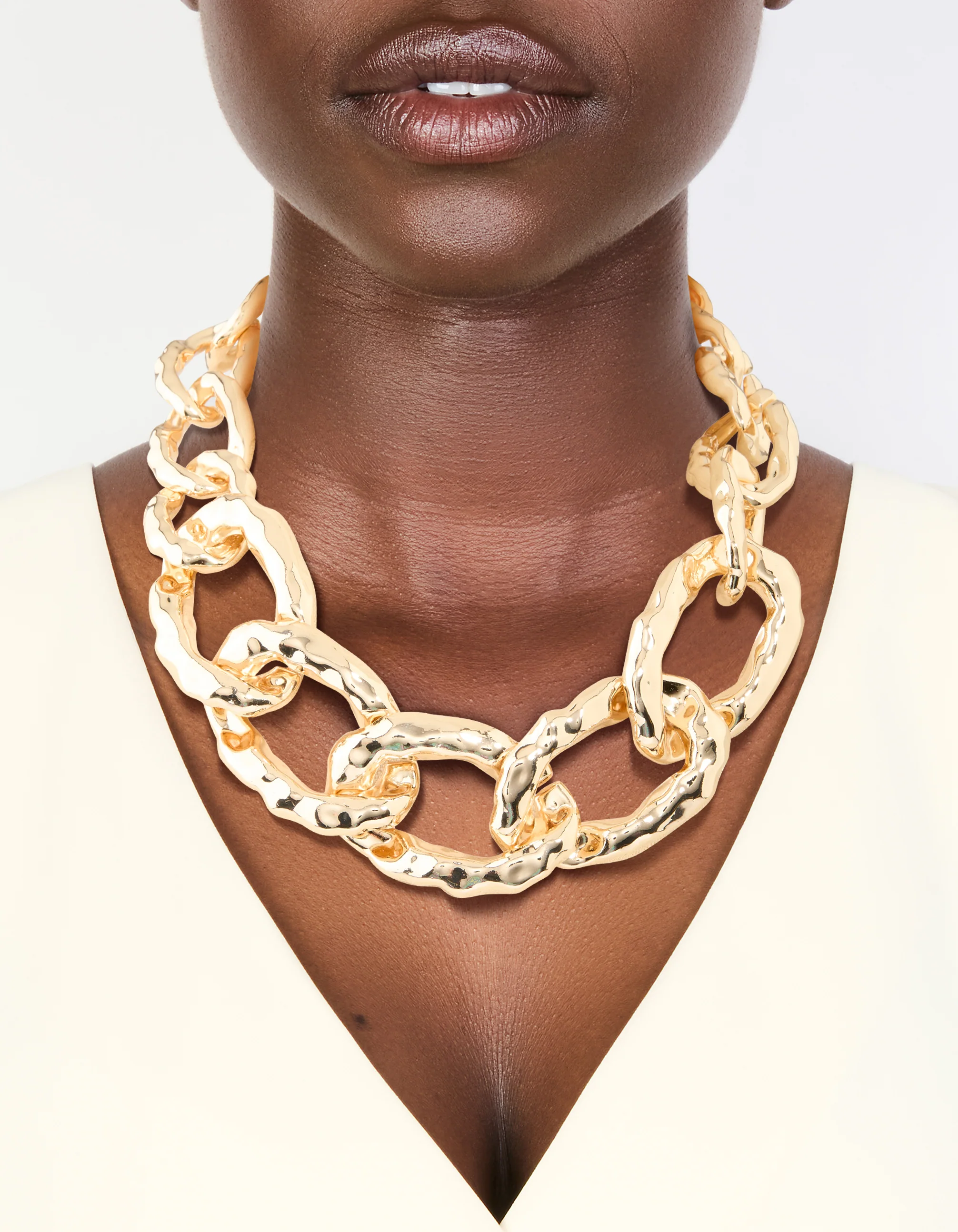 Gold Textured Chunky Chain Link Necklace - Image 2