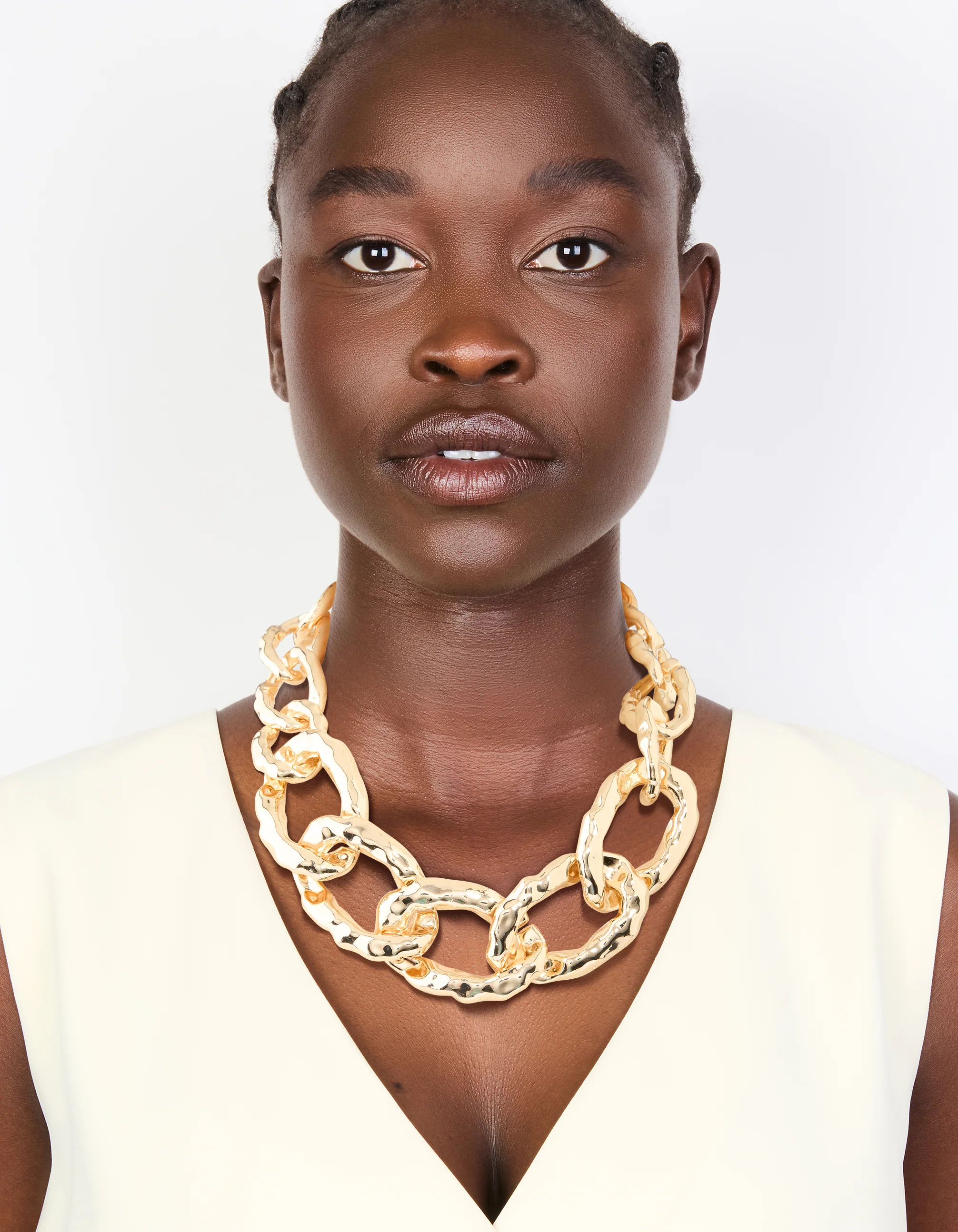 Gold Textured Chunky Chain Link Necklace - Image 3