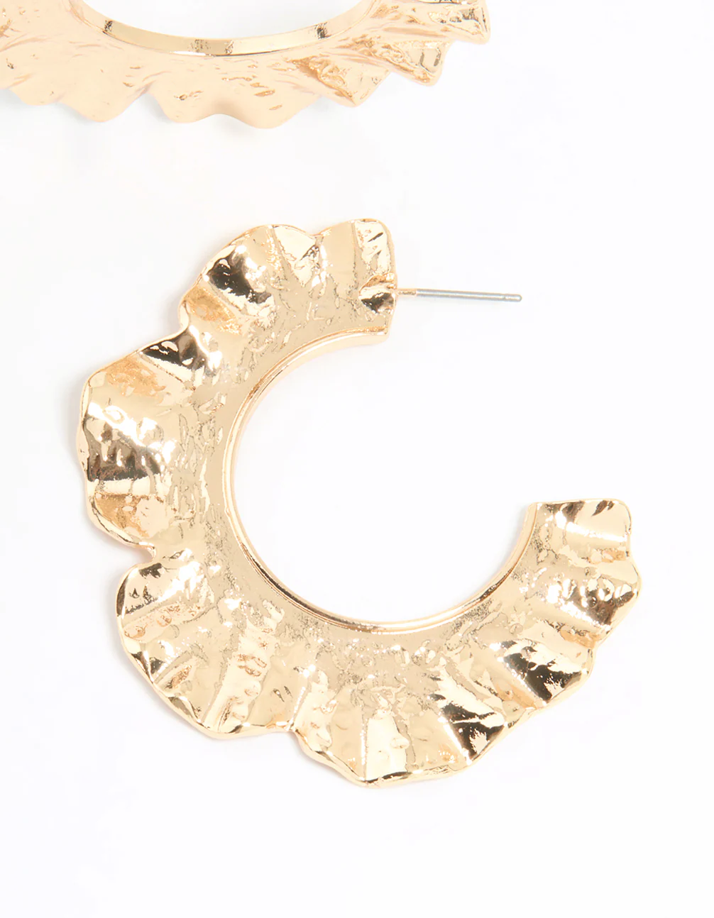 Gold Textured Circle Hoop Earrings - Image 5