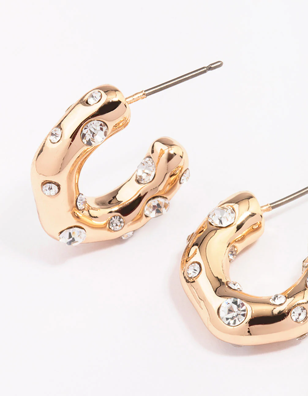 Gold Textured Diamante Hoop Earrings - Image 3