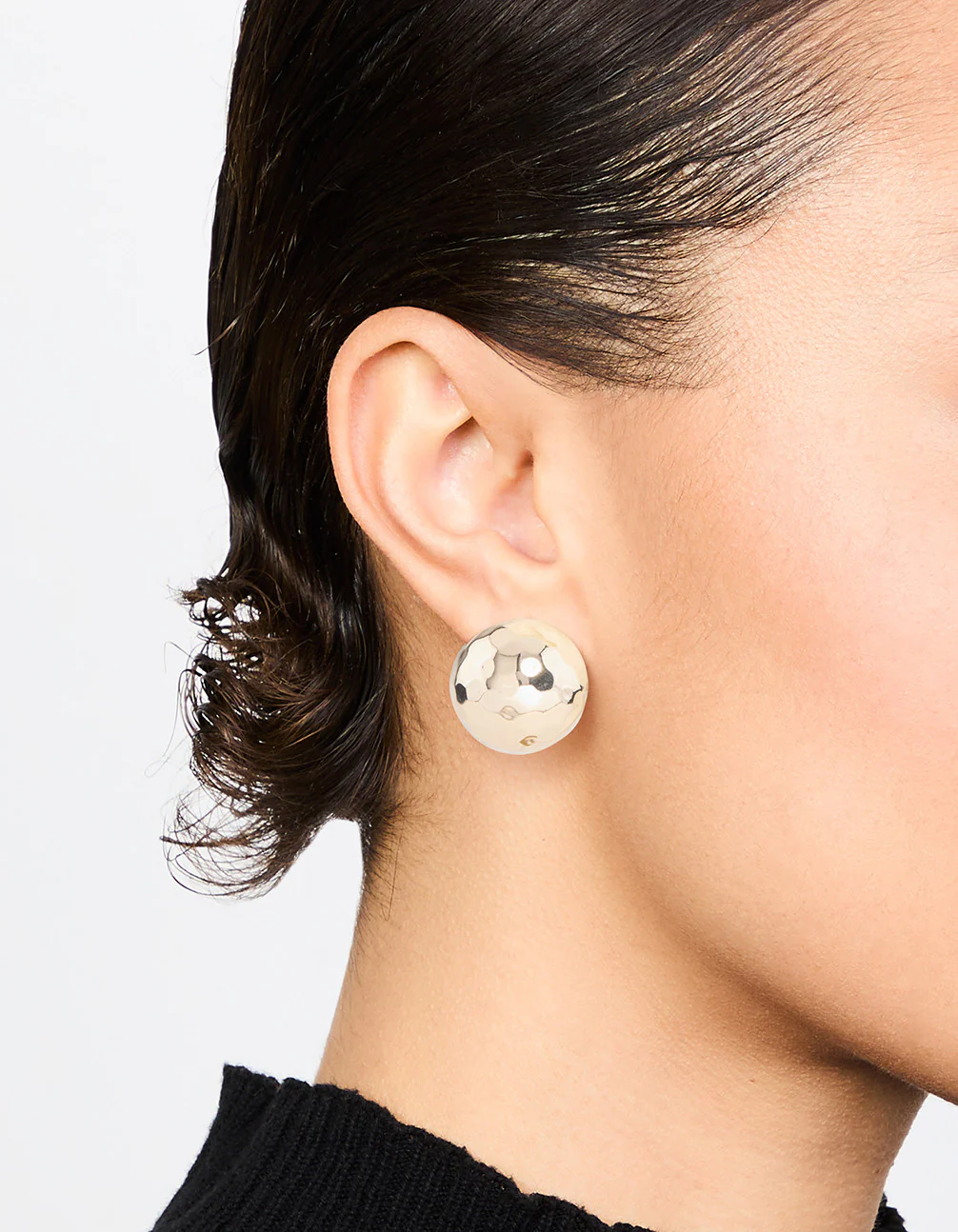 Gold Textured Disco Round Stud Earrings - Image 2